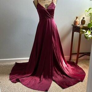 Lulus Ode To Love Burgundy Satin Maxi Dress